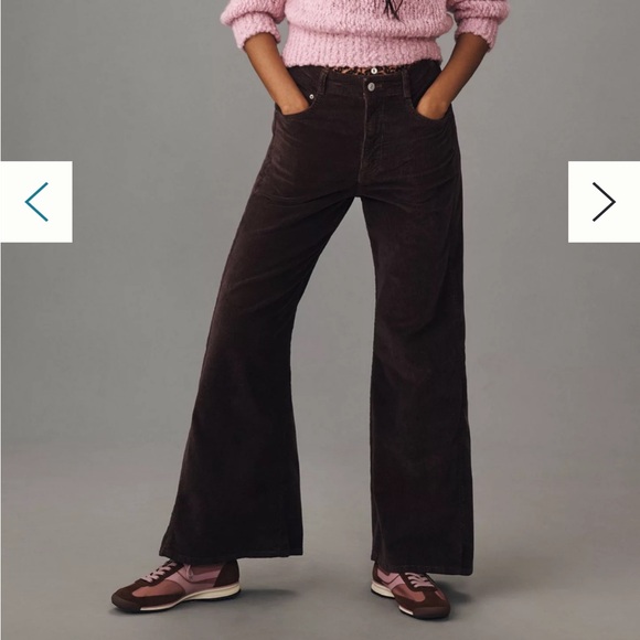 Pilcro Denim - Pilcro The Adi Mid-Rise Frayed Relaxed Flare Jeans: Corduroy Edition